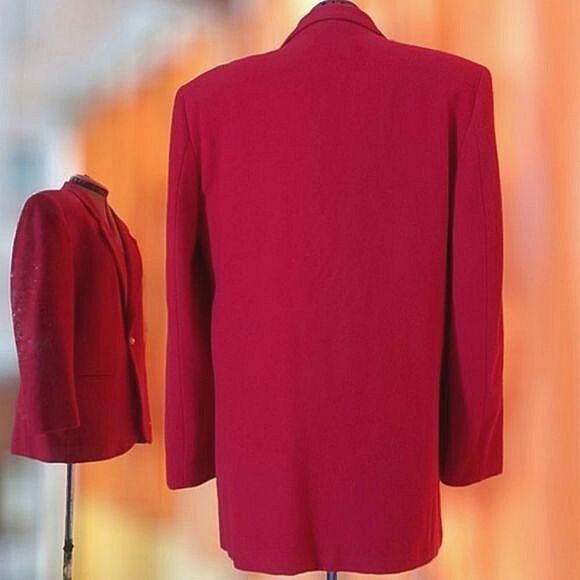 Vtg red wool cashmere blend single breasted blazer coat - Picture 2 of 14